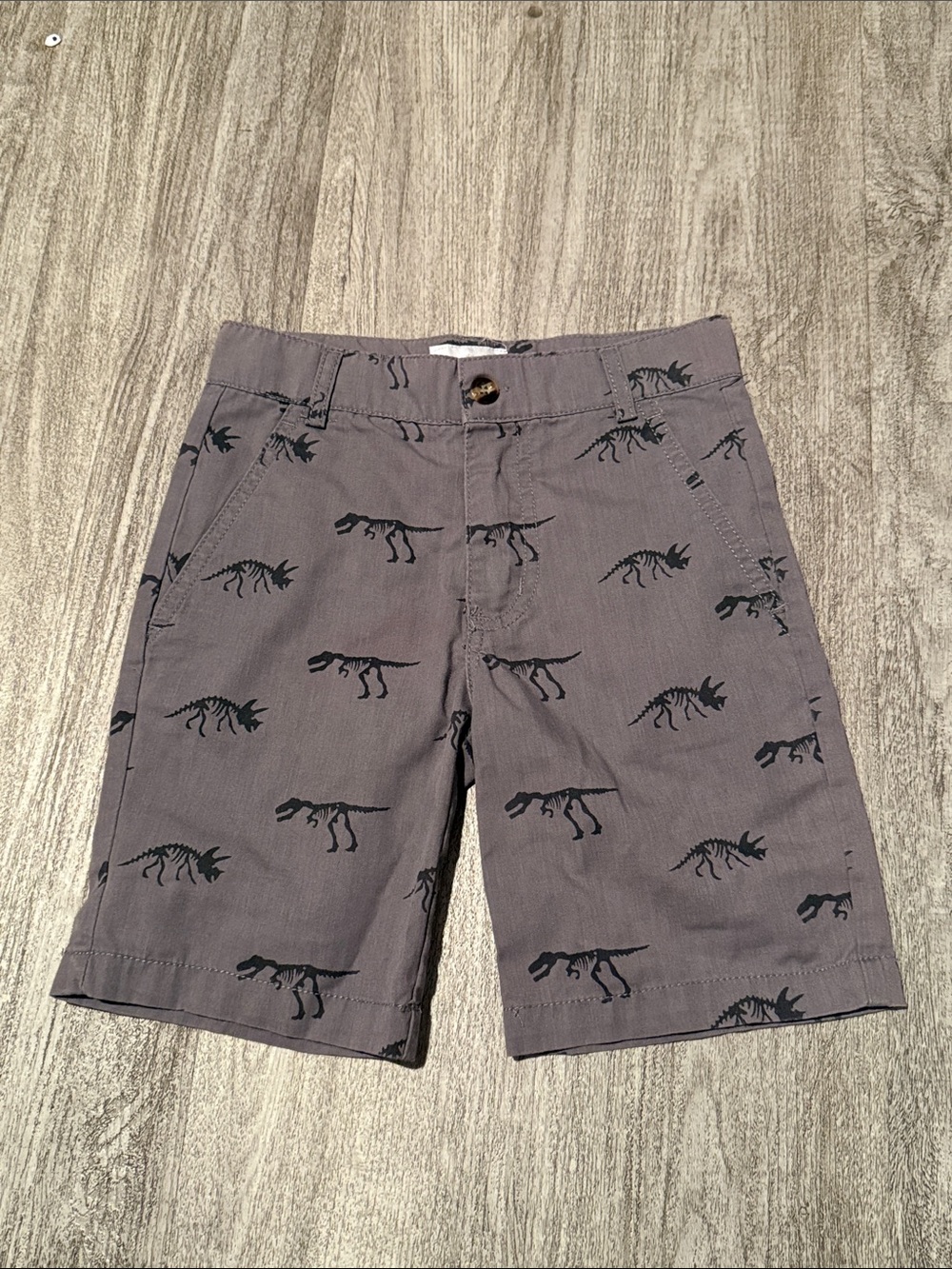 Boys' Gray Dinosaur Print Flat Front Shorts